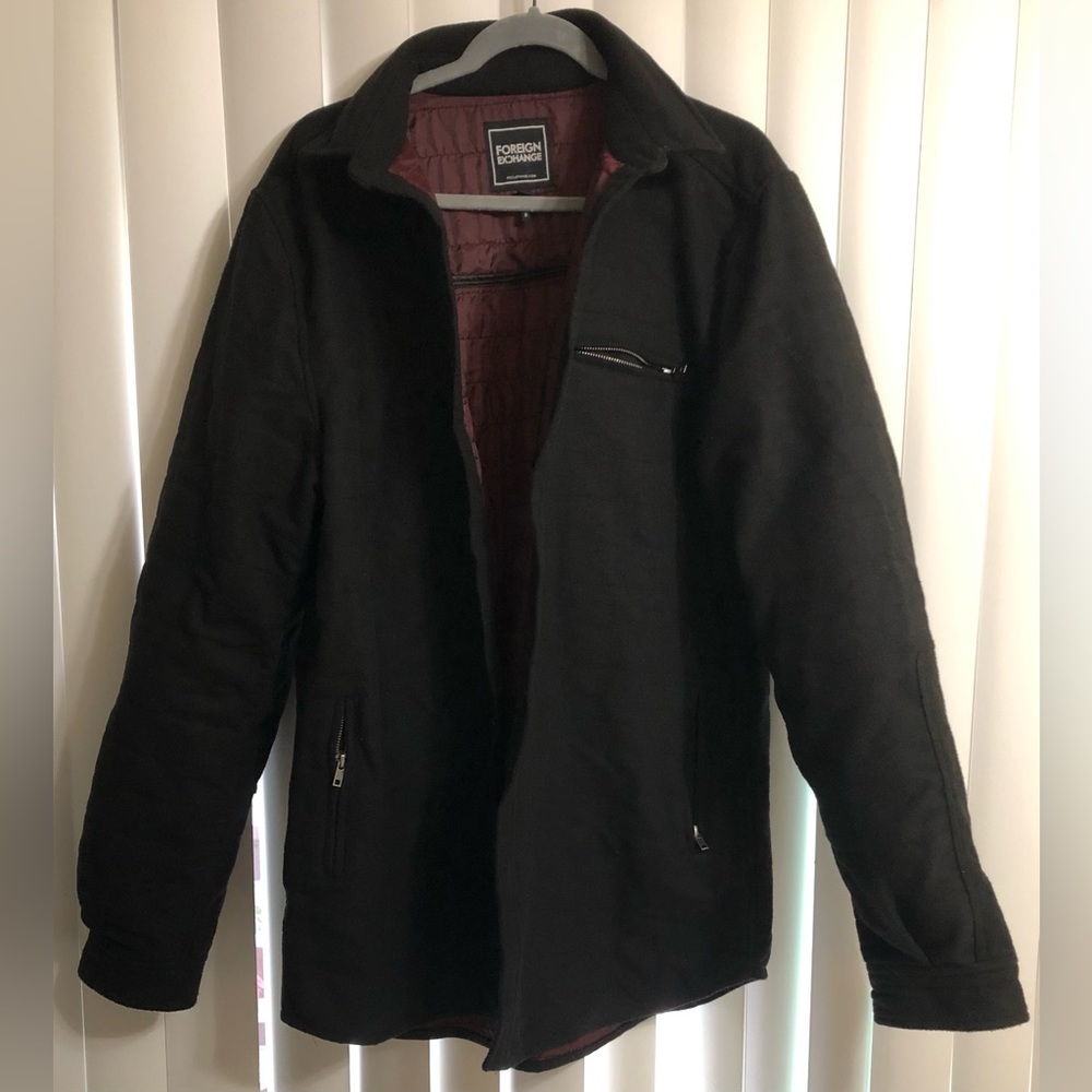 Foreign Exchange Black Wool/Polyester Coat XXL